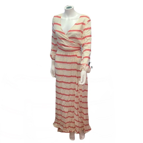 Catherine Malandrino faux wrap maxi dress cover up long sleeve striped city - Picture 6 of 8